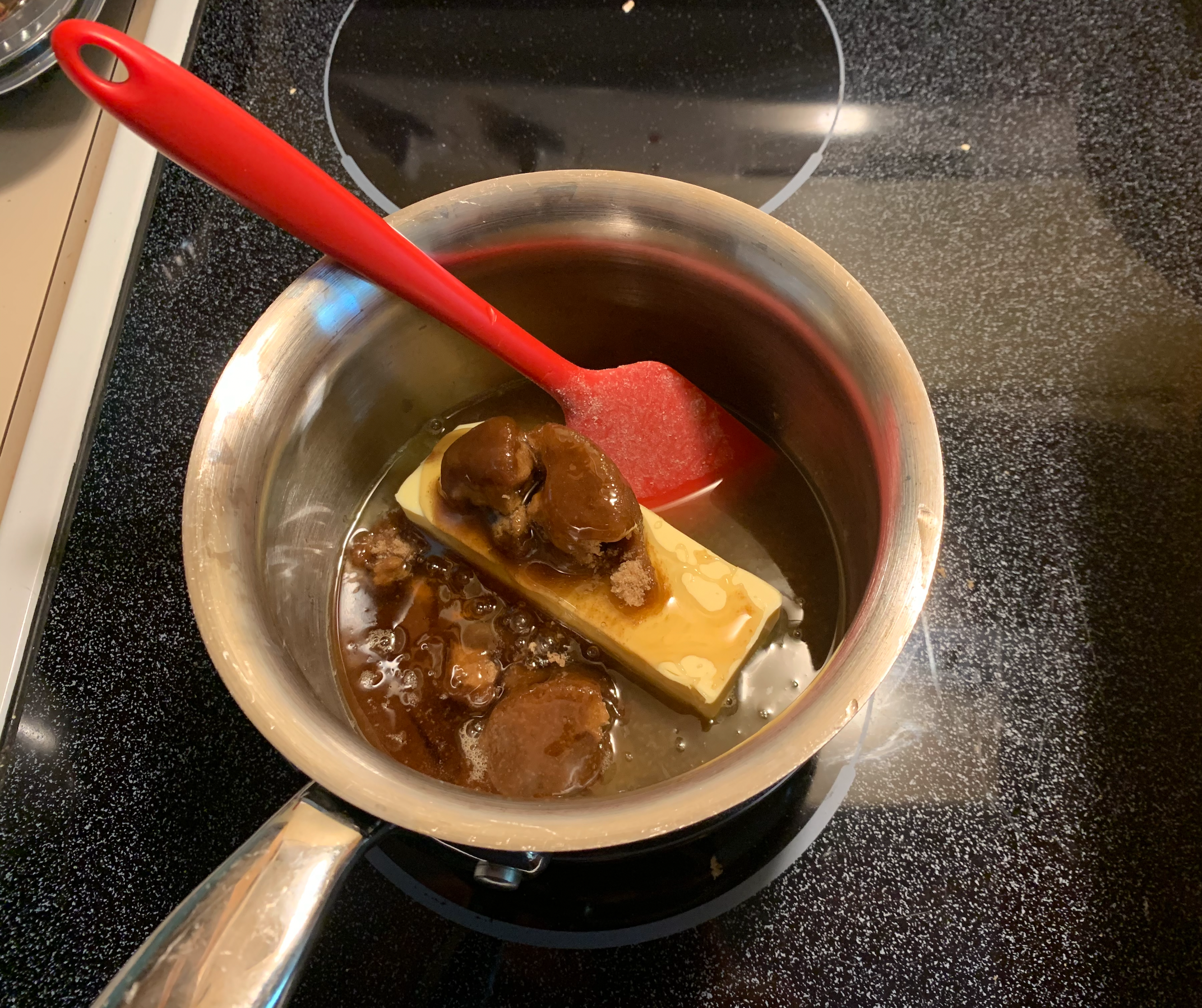 Butter, Sugar, Honey, Maple Syrup, Orange Juice in pan